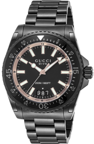  Shop Authentic Gucci Dive Quartz Black Dial Black Steel Strap Watch For Men - YA136213 - Luxxuri