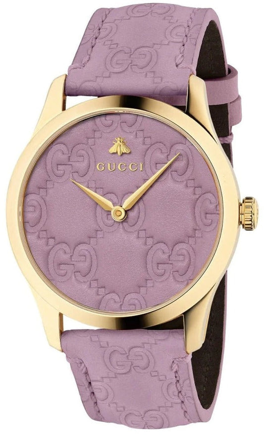  Shop Authentic Gucci G Timeless Quartz Lilac Dial Lilac Leather Strap Watch For Women - YA1264098 - Luxxuri