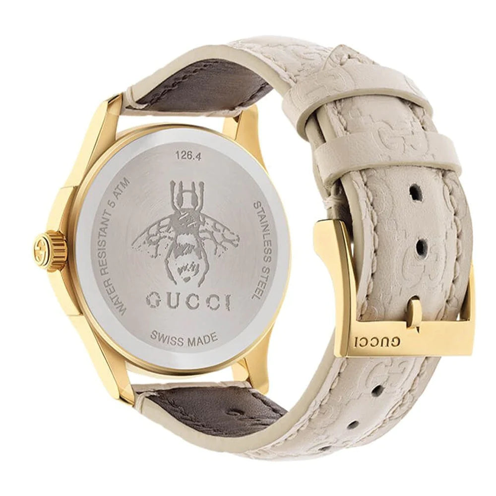  Shop Authentic Gucci G Timeless Quartz White Dial White Leather Strap Watch For Women - YA126580A - Luxxuri