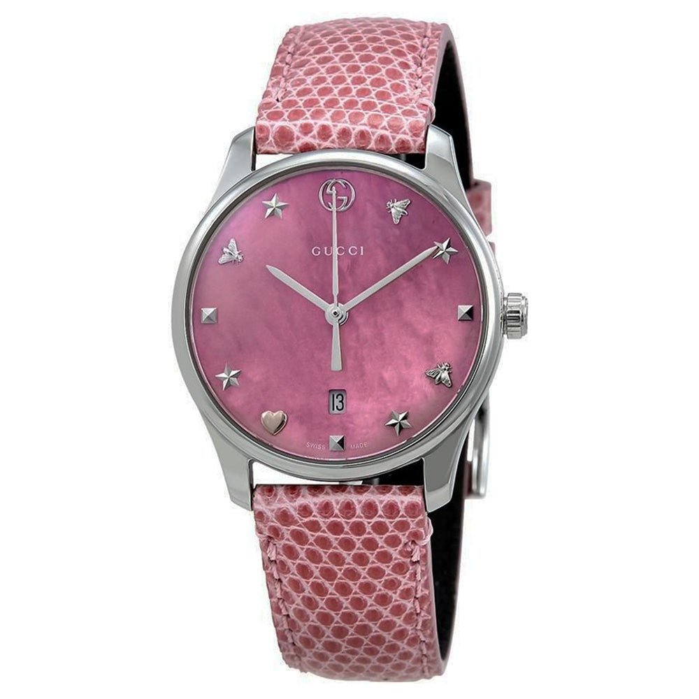  Shop Authentic Gucci G-Timeless Pink Mother of Pearl Dial Pink Leather Strap Watch For Women - YA126586 - Luxxuri