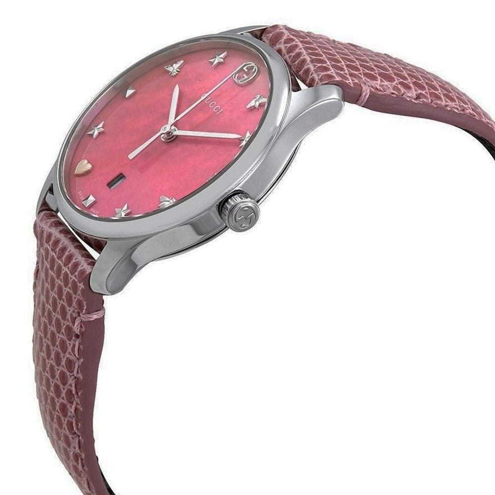  Shop Authentic Gucci G-Timeless Pink Mother of Pearl Dial Pink Leather Strap Watch For Women - YA126586 - Luxxuri