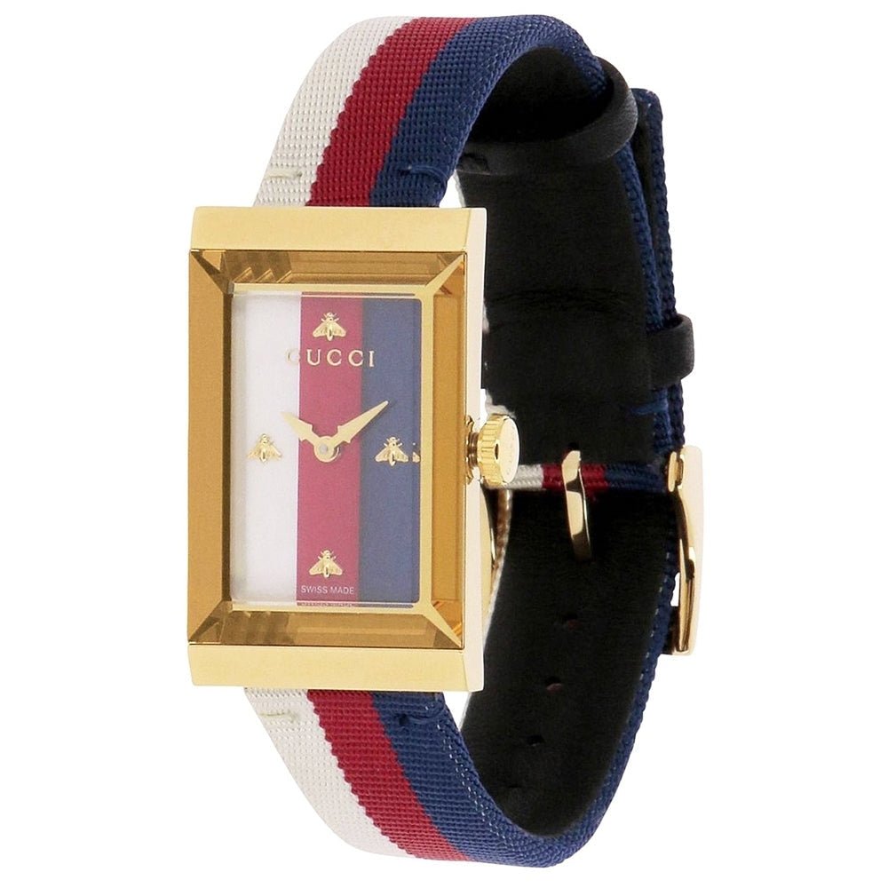  Shop Authentic Gucci G-Frame Mother of Pearl Dial White Blue Red Nylon Strap Watch For Women - YA147405 - Luxxuri