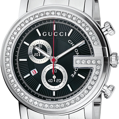  Shop Authentic Gucci G Chrono Diamonds Black Dial Silver Steel Strap Watch For Men - YA101324 - Luxxuri