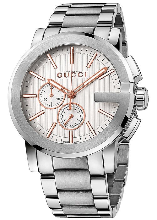  Shop Authentic Gucci G Chrono Chronograph Silver Dial Silver Steel Strap Watch For Men - YA101201 - Luxxuri