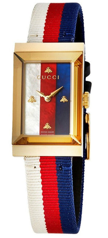  Shop Authentic Gucci G-Frame Mother of Pearl Dial White Blue Red Nylon Strap Watch For Women - YA147405 - Luxxuri