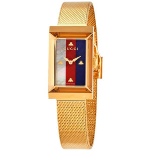  Shop Authentic Gucci G-Frame Mother of Pearl Dial Yellow Gold Mesh Bracelet Watch For Women - YA147410 - Luxxuri