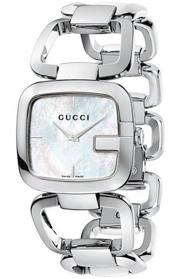  Shop Authentic Gucci G-Class Mother of Pearl Dial Silver Steel Strap Watch For Women - YA125404 - Luxxuri