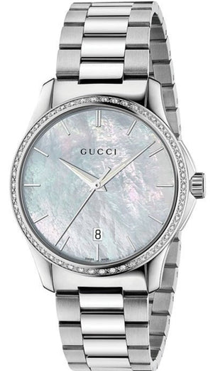  Shop Authentic Gucci G Timeless Mother of Pearl White Dial Silver Steel Strap Watch For Women - YA126444 - Luxxuri