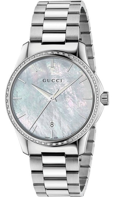  Shop Authentic Gucci G Timeless Mother of Pearl White Dial Silver Steel Strap Watch For Women - YA126444 - Luxxuri