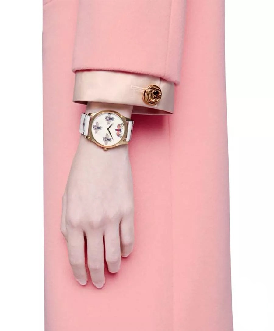  Shop Authentic Gucci G Timeless Quartz White Dial White Leather Strap Watch For Women - YA1264109 - Luxxuri