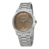  Shop Authentic Gucci G Timeless Brown Dial Silver Steel Strap Watch For Men - YA126445 - Luxxuri