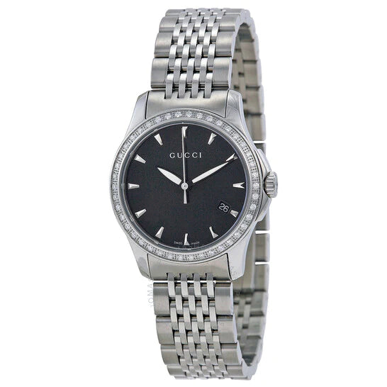  Shop Authentic Gucci G Timeless Diamonds Mother of Pearl Black Dial Silver Mesh Bracelet Watch For Women - YA126507 - Luxxuri