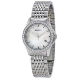  Shop Authentic Gucci G Timeless Diamonds Mother of Pearl Dial Silver Steel Strap Watch For Women - YA126506 - Luxxuri