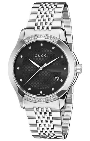  Shop Authentic Gucci G Timeless Diamonds Black Dial Silver Steel Strap Watch For Women - YA126408 - Luxxuri