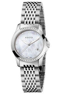 Gucci G Timeless Diamonds Mother of Pearl Dial Silver Steel Strap Watch For Women - YA126510