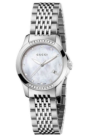  Shop Authentic Gucci G Timeless Diamonds Mother of Pearl Dial Silver Steel Strap Watch For Women - YA126510 - Luxxuri