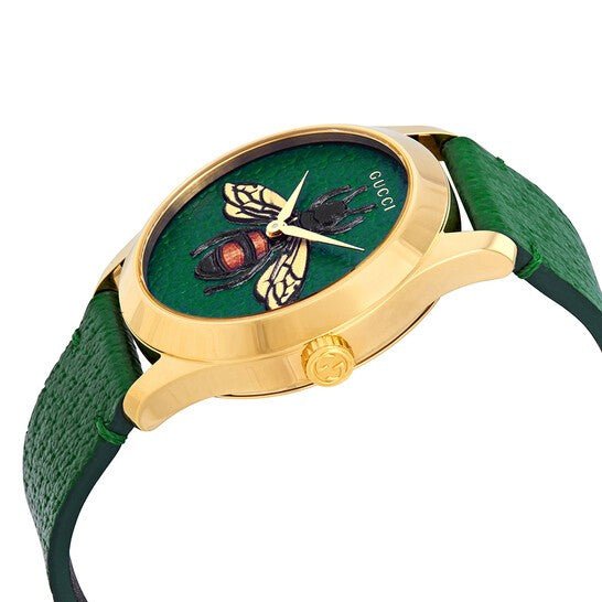  Shop Authentic Gucci G Timeless Bee Green Dial Green Leather Strap Watch For Women - YA1264065 - Luxxuri