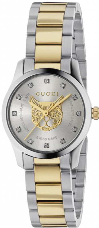  Shop Authentic Gucci G Timeless Quartz Diamonds Silver Dial Two Tone Steel Strap Watch For Women - YA1265016 - Luxxuri