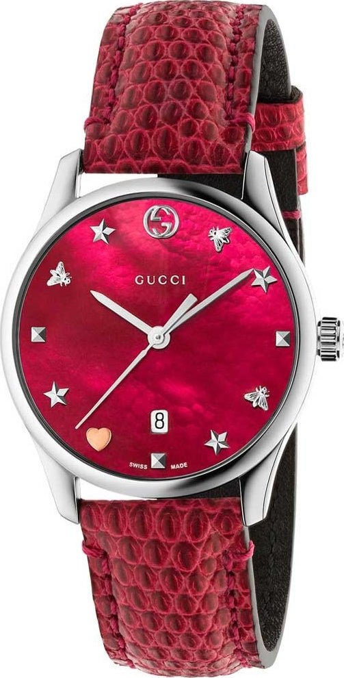  Shop Authentic Gucci G-Timeless Cherry Red Mother of Pearl Dial 27mm Watch For Women - YA126584 - Luxxuri