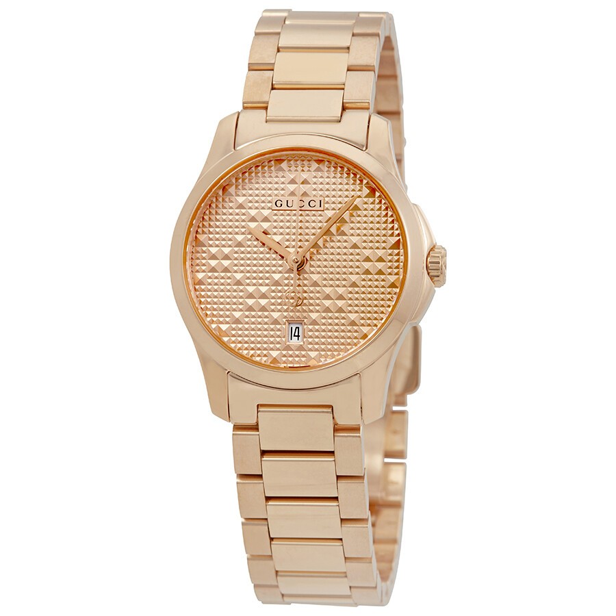  Shop Authentic Gucci G Timeless Quartz Rose Gold Dial Rose Gold Steel Strap Watch For Women - YA126567 - Luxxuri