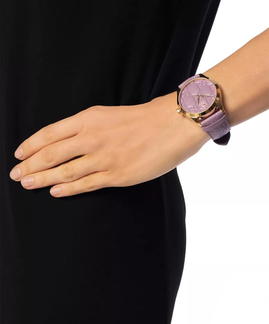 Shop Authentic Gucci G Timeless Quartz Lilac Dial Lilac Leather Strap Watch For Women - YA1264098 - Luxxuri