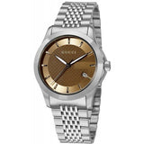  Shop Authentic Gucci G Timeless Brown Dial Silver Steel Strap Watch For Men - YA126406 - Luxxuri