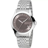  Shop Authentic Gucci G Timeless Brown Dial Silver Steel Strap Watch For Men - YA126406 - Luxxuri