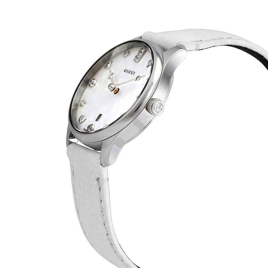  Shop Authentic Gucci G-Timeless Mother of Pearl White Dial White Leather Strap Watch For Women - YA126597 - Luxxuri