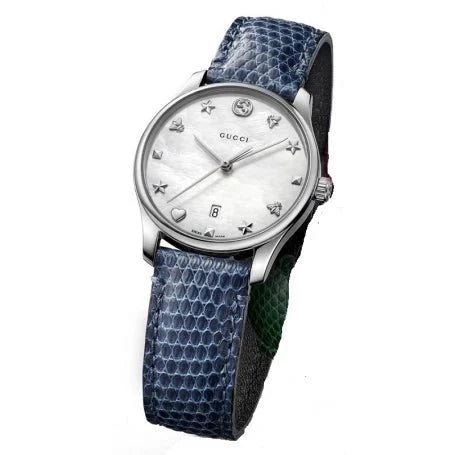  Shop Authentic Gucci G-Timeless Signature Mother of Pearl Star Dial Blue Watch For Women - YA126588 - Luxxuri