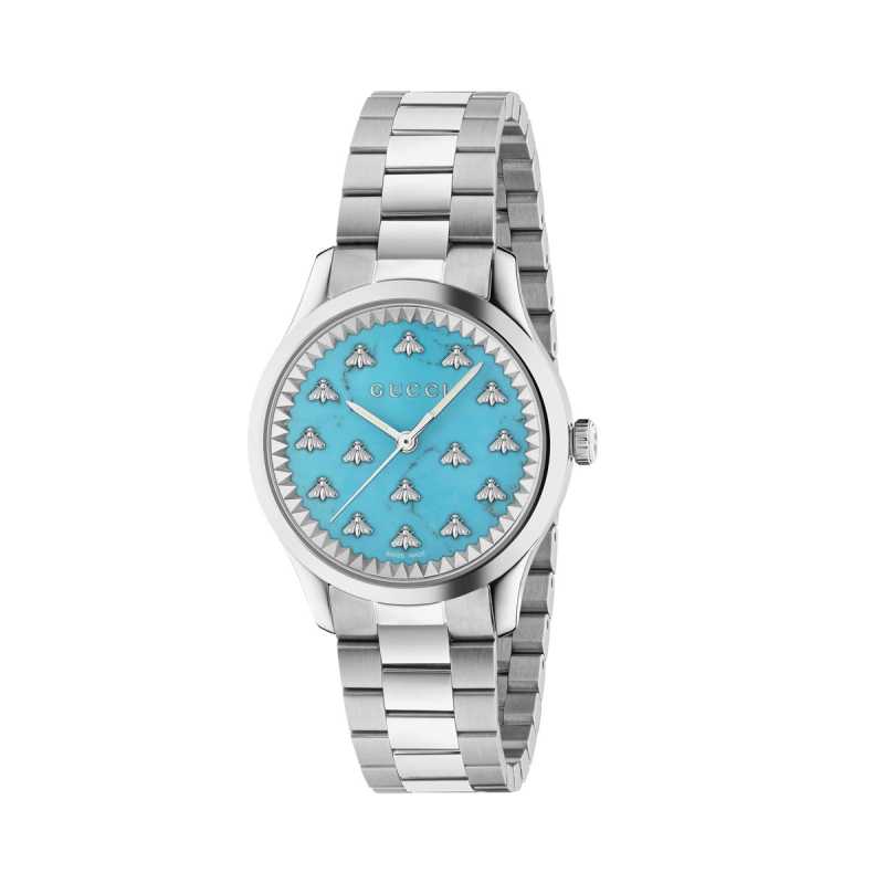  Shop Authentic Gucci G Timeless Quartz Turquoise Dial Silver Steel Strap Unisex Watch - YA1265044 - Luxxuri