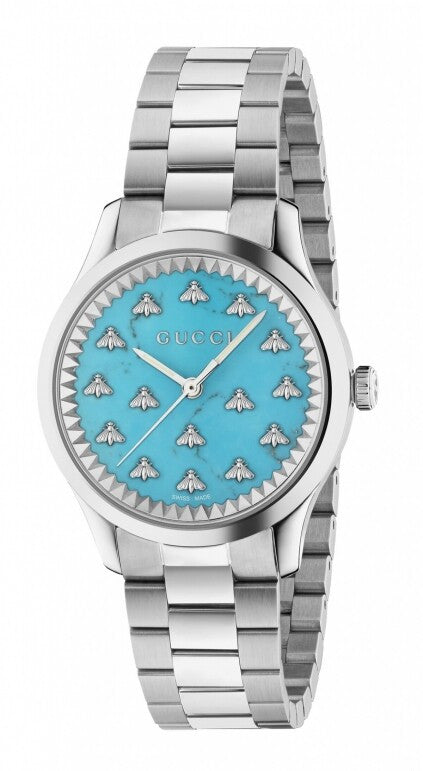  Shop Authentic Gucci G Timeless Quartz Turquoise Dial Silver Steel Strap Unisex Watch - YA1265044 - Luxxuri