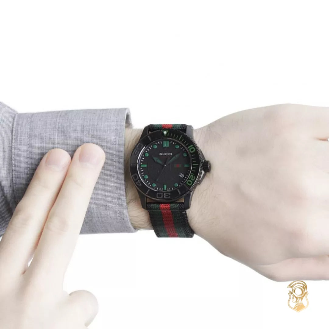  Shop Authentic Gucci G Timeless Sport Black Dial Two Tone NATO Strap Watch For Men - YA126229 - Luxxuri