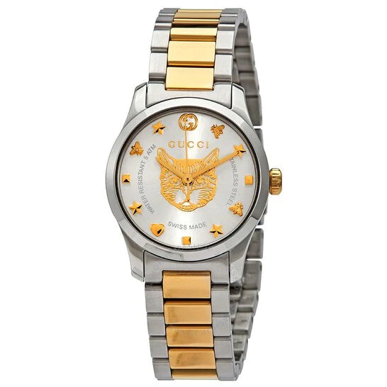  Shop Authentic Gucci G Timeless Quartz Silver Dial Two Tone Steel Strap Watch For Women - YA126596 - Luxxuri