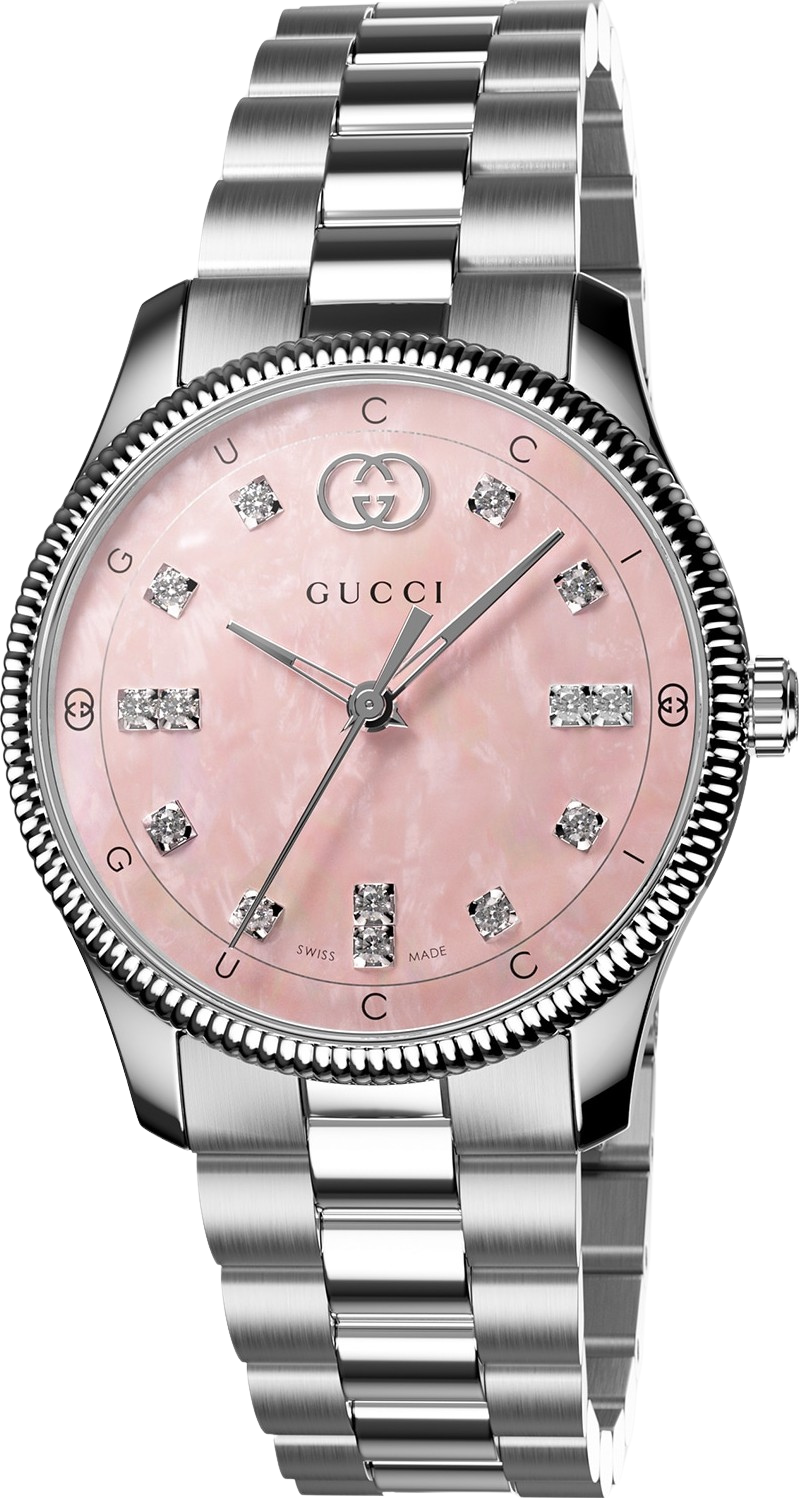  Shop Authentic Gucci G Timeless Diamonds Mother of Pearl Pink Dial Silver Steel Strap Watch for Women - YA1265062 - Luxxuri