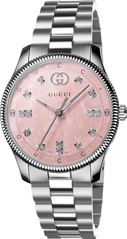  Shop Authentic Gucci G Timeless Diamonds Mother of Pearl Pink Dial Silver Steel Strap Watch for Women - YA1265062 - Luxxuri
