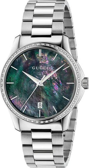  Shop Authentic Gucci G Timeless Diamonds Mother of Pearl Blue Dial Silver Steel Strap Unisex Watch - YA126458 - Luxxuri