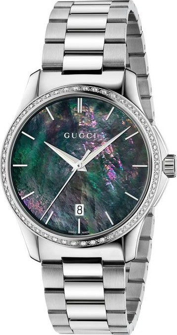  Shop Authentic Gucci G Timeless Diamonds Mother of Pearl Blue Dial Silver Steel Strap Unisex Watch - YA126458 - Luxxuri