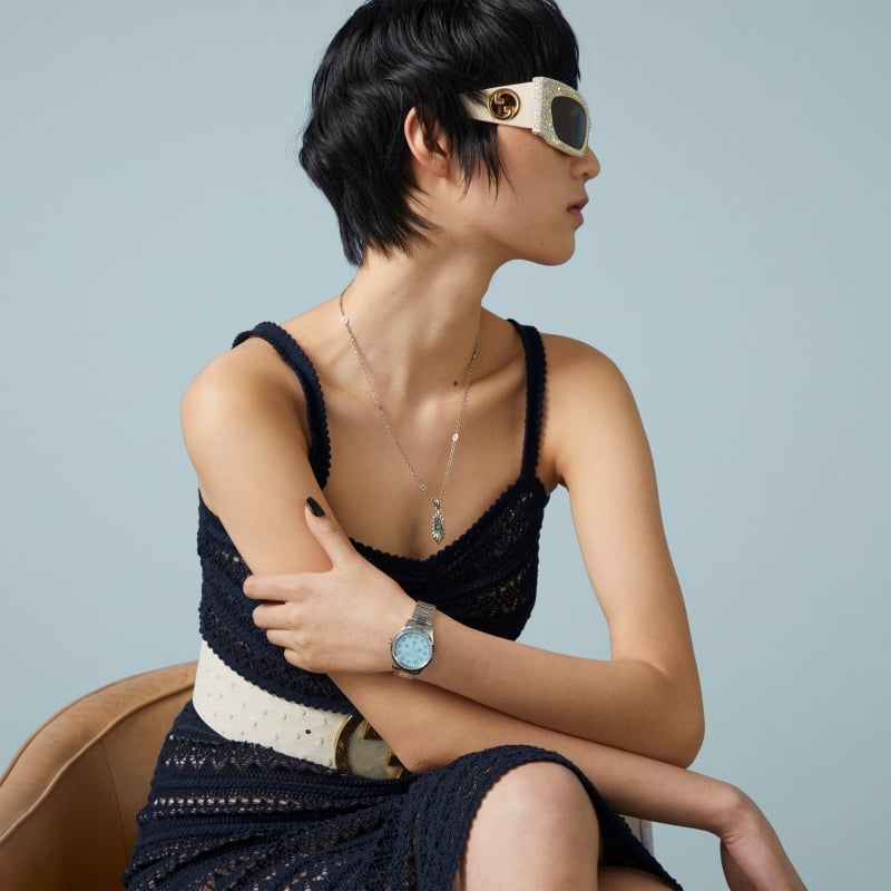  Shop Authentic Gucci G Timeless Quartz Turquoise Dial Silver Steel Strap Unisex Watch - YA1265044 - Luxxuri
