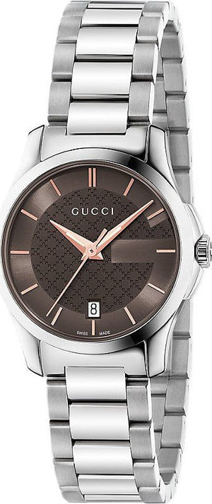  Shop Authentic Gucci G Timeless Brown Dial Silver Steel Strap Watch For Women - YA126529 - Luxxuri
