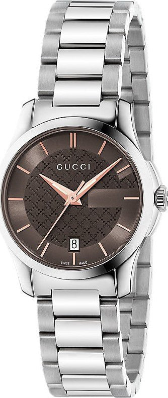  Shop Authentic Gucci G Timeless Brown Dial Silver Steel Strap Watch For Women - YA126529 - Luxxuri