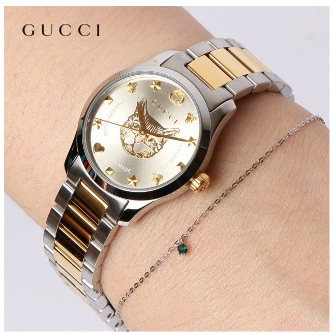  Shop Authentic Gucci G Timeless Quartz Silver Dial Two Tone Steel Strap Watch For Women - YA126596 - Luxxuri
