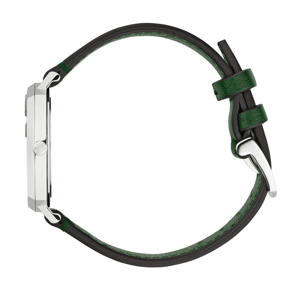 Shop Authentic Gucci Grip Quartz Silver Dial Green Leather Strap Unisex Watch - YA157406 - Luxxuri