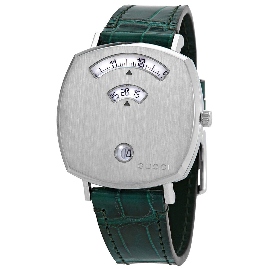  Shop Authentic Gucci Grip Quartz Silver Dial Green Leather Strap Watch For Women - YA157404 - Luxxuri