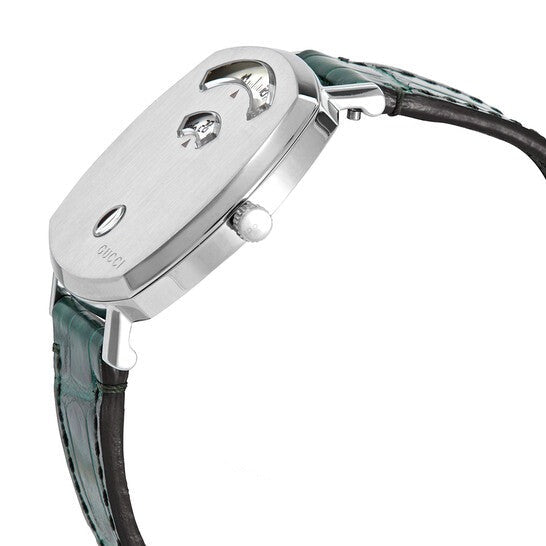 Shop Authentic Gucci Grip Quartz Silver Dial Green Leather Strap Watch For Women - YA157404 - Luxxuri