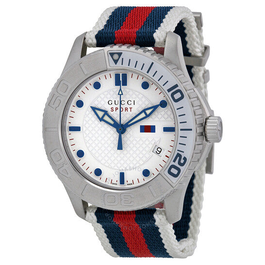  Shop Authentic Gucci G Timeless Quartz White Dial Two Tone Nylon Strap Watch for Men - YA126239 - Luxxuri