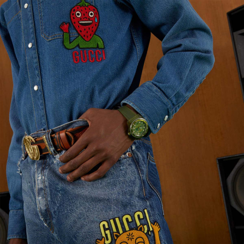  Shop Authentic Gucci Dive Automatic Green Dial Green Rubber Strap Unisex Watch - YA136345 - Luxxuri