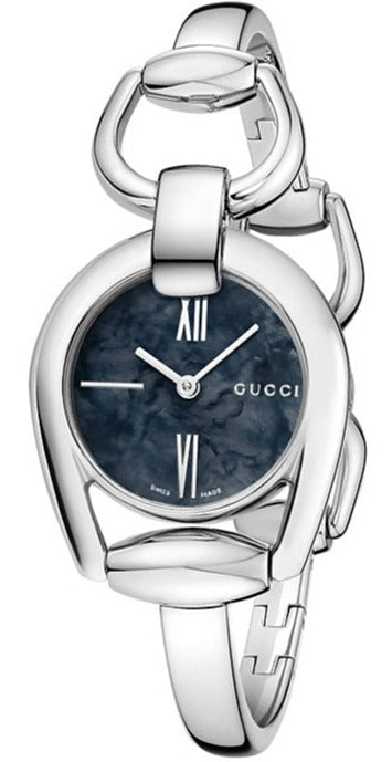  Shop Authentic Gucci Horsebit Collection Mother of Pearl Black Dial Silver Steel Strap Watch For Women - YA139503 - Luxxuri