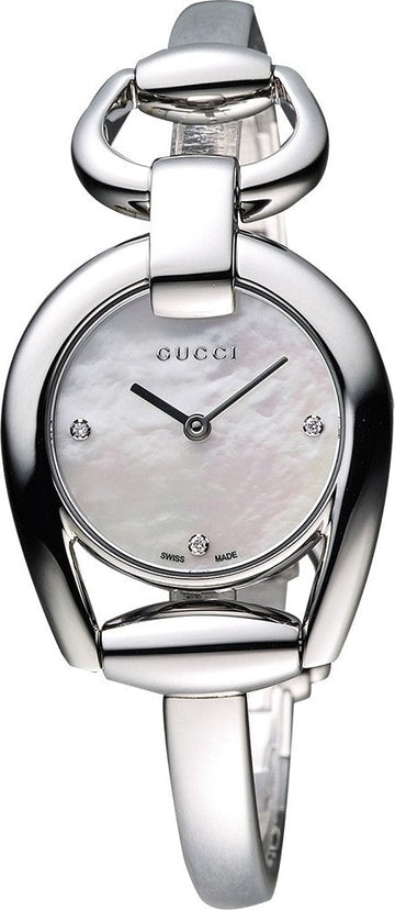  Shop Authentic Gucci Horsebit Collection Diamonds Mother of Pearl Dial Silver Steel Strap Watch For Women - YA139506 - Luxxuri