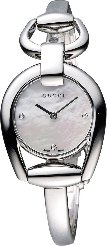  Shop Authentic Gucci Horsebit Collection Diamonds Mother of Pearl Dial Silver Steel Strap Watch For Women - YA139506 - Luxxuri