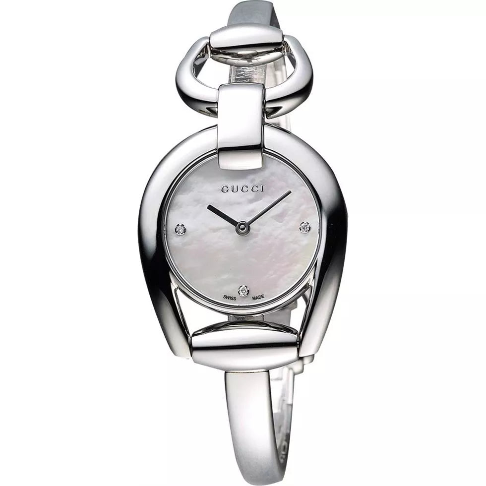  Shop Authentic Gucci Horsebit Collection Diamonds Mother of Pearl Dial Silver Steel Strap Watch For Women - YA139506 - Luxxuri